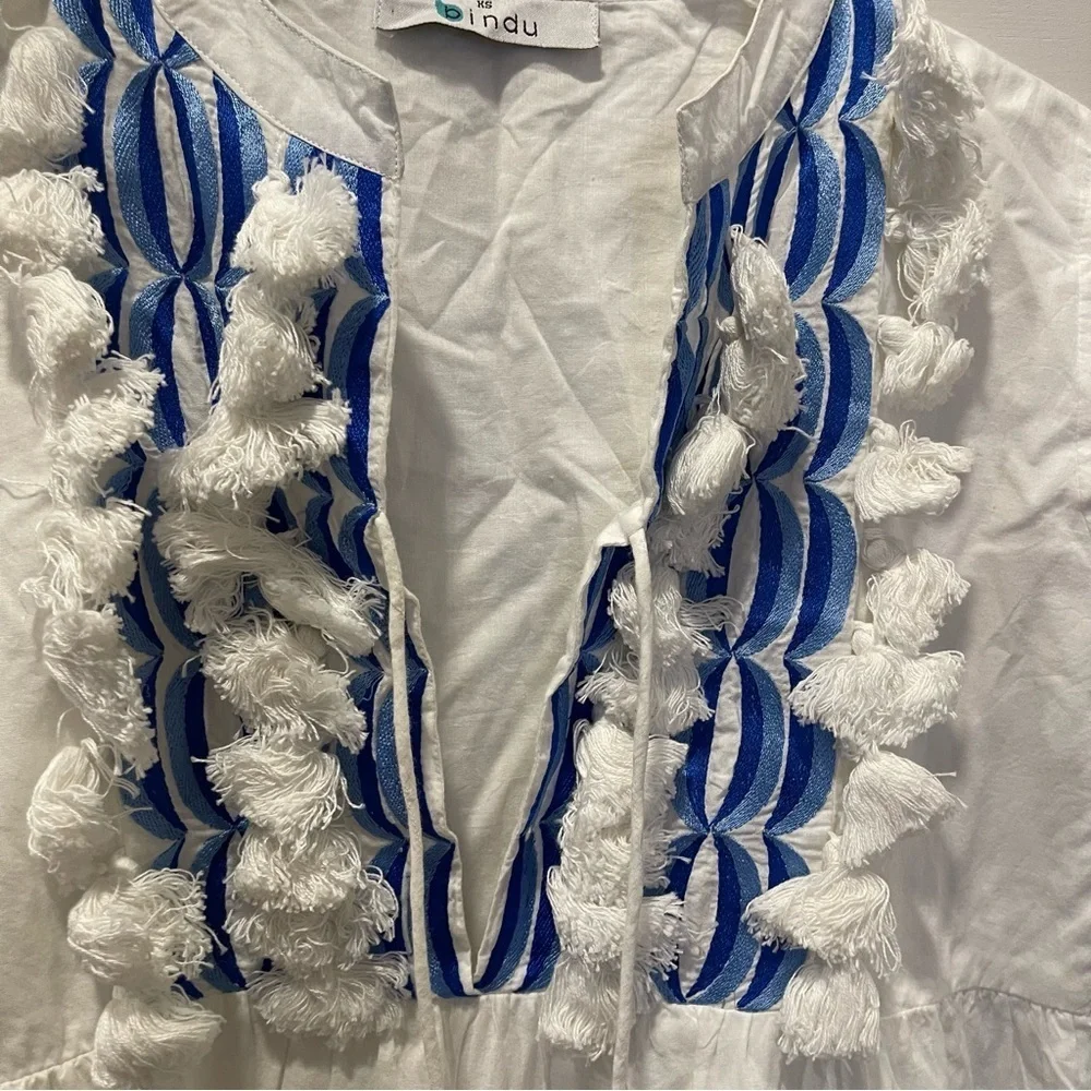 Bindu Fernando White and Blue Bohemian Dress Womens Size XS